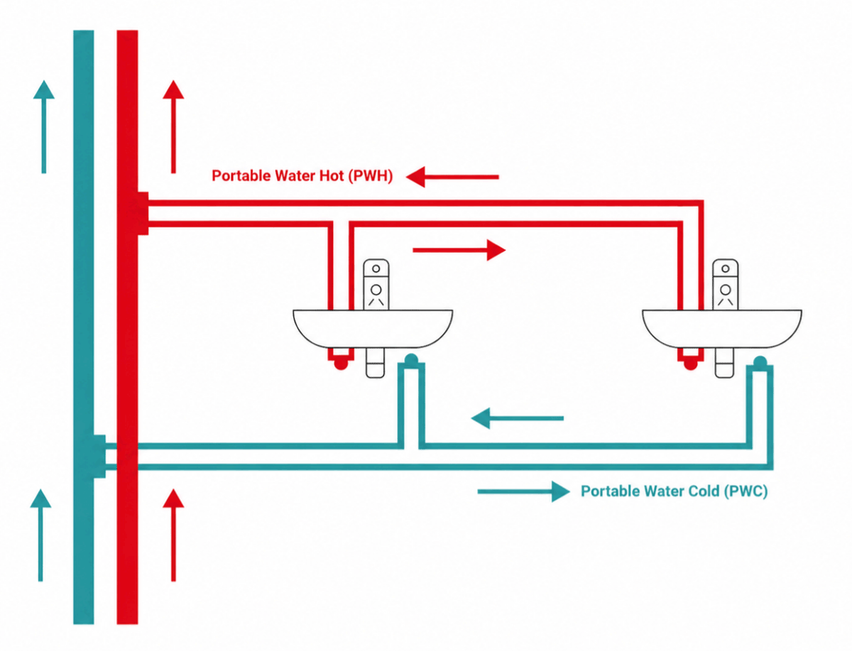 Diagram of a looped pipe system